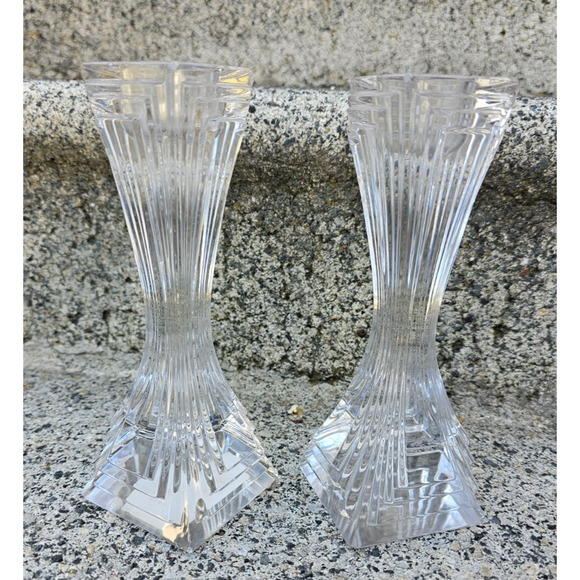 Vintage 7 1/4" Mikasa City Lights Crystal Candle Holders Set Of 2 - Picture 1 of 5